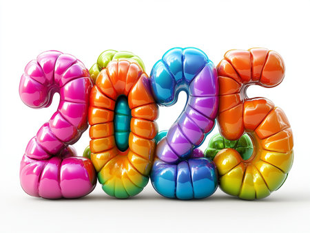 Happy new year 2015, multi-colored balloons on a white backgroundの素材