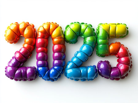 New year 2014 with colorful balloons on white background. 3d renderの素材