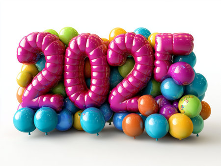 Happy new year 2014 with balloons on white background. 3D illustration.の素材
