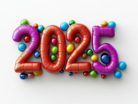 New Year 2015 with colorful balloons on white background. 3D illustrationの素材