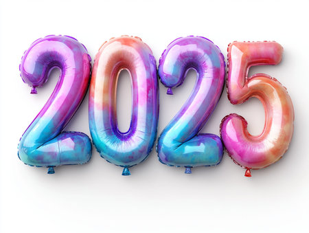Happy New Year 2015 with balloons on white background. 3D illustrationの素材