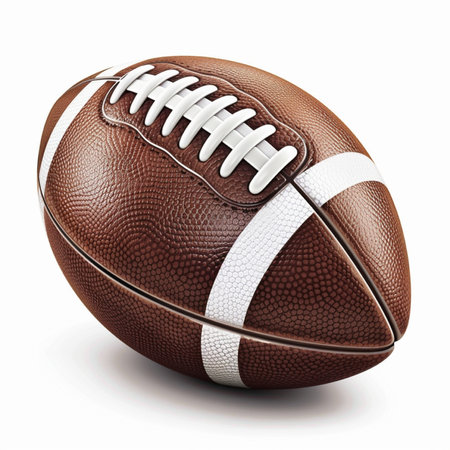 American football ball isolated on white background. 3D illustration. Top view.の素材
