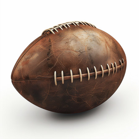 3D rendering of a rusty american football isolated on white backgroundの素材