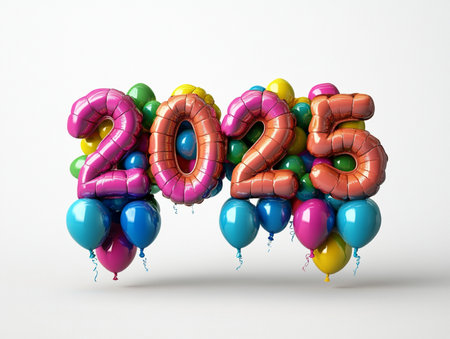 Happy New Year 2015 with balloons on white background. 3D illustrationの素材