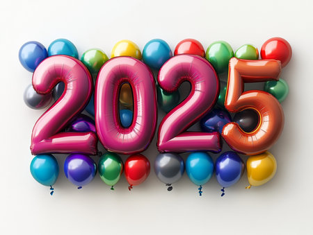 Happy New Year 2015 with balloons on white background. 3D Renderingの素材