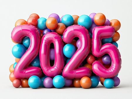New Year 2015. 3d render of colorful balloons on white backgroundの素材