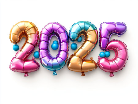 Happy New Year 2015. 3d render of colorful balloons on white backgroundの素材