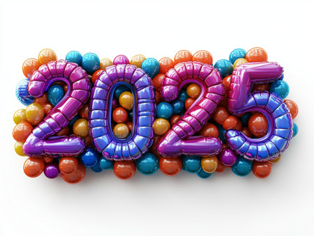 Happy new year 2015 made of multicolored balloons on white backgroundの素材