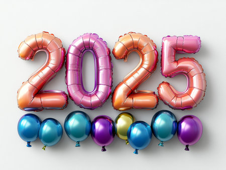 Happy new year 2015 with balloons on white background. 3D illustrationの素材
