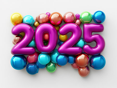 Happy New Year 2015. 3d render of colorful balloons on white backgroundの素材