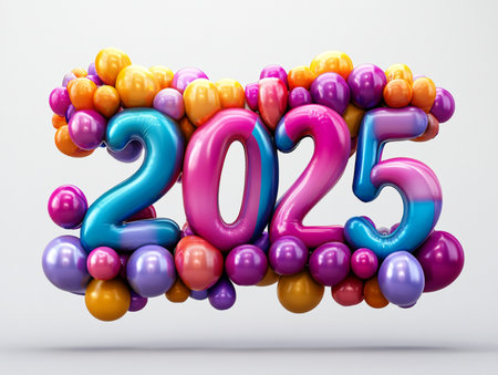 Happy New Year 2015 with colorful balloons on white background. 3D renderingの素材