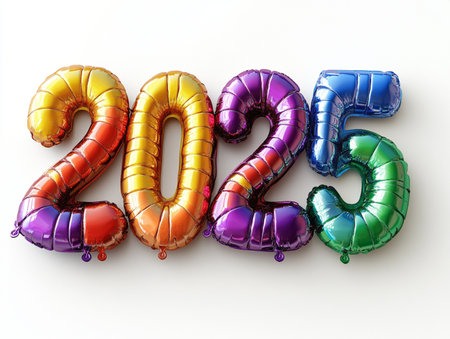 Happy New Year 2015. Multicolored balloons on a white backgroundの素材