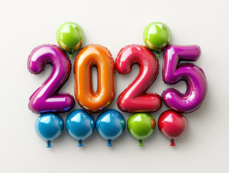 Happy New Year 2015 with balloons on white background. 3d illustrationの素材