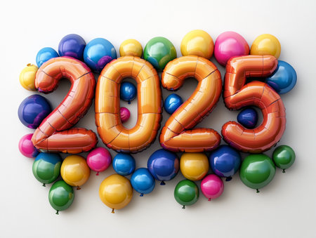 Happy new year 2015 with colorful balloons on white background. 3D Renderingの素材