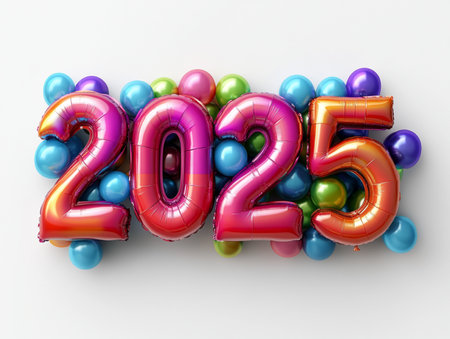 Happy New Year 2015. 3D render of colorful balloons with numbersの素材