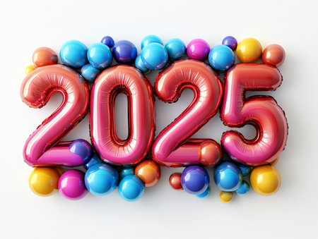 New year 2015 with balloons on white background. 3D illustration.の素材