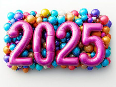 Happy New Year 2015 with balloons and confetti. 3D renderingの素材