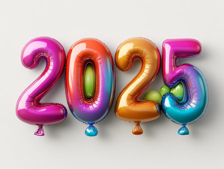 Happy New Year 2015 - 3D Rendering of Colorful balloons on white backgroundの素材