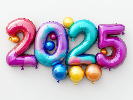 Happy New Year 2015. 3D illustration with balloons on white backgroundの素材