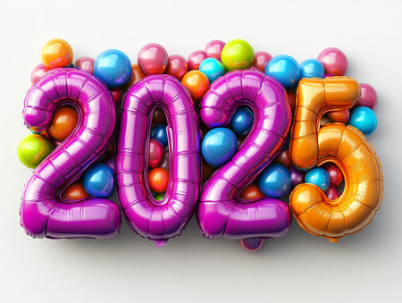 Happy new year 2015 with balloons on white background. 3d renderの素材
