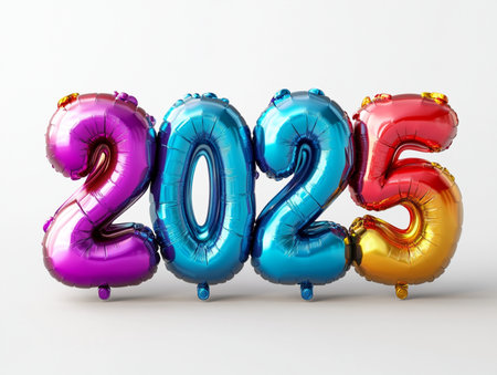 Happy New Year 2015. 3d render of colorful balloons on white backgroundの素材
