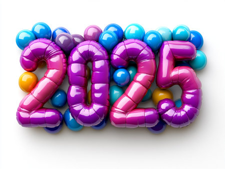 Happy new year 2015 with balloons on white background. 3D illustration.の素材