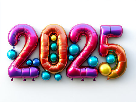 Happy new year 2015 with balloons on white background. 3D illustrationの素材