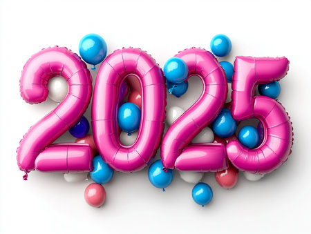 Happy New Year 2015. 3d render of pink balloons with numbersの素材