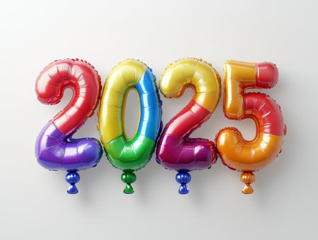Happy new year 2015 with balloons on white background. 3d illustrationの素材