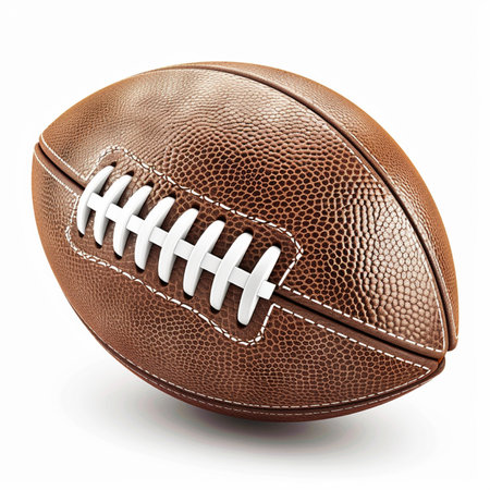 American football ball isolated on white background. 3d render. Front view.の素材