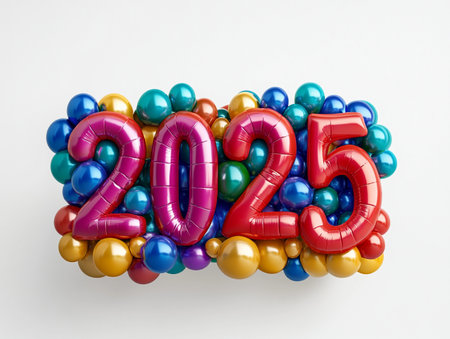 New year 2015 with colorful balloons on white background. 3D renderingの素材