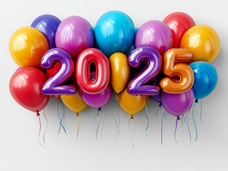 Happy New Year 2015 with balloons on white background. 3D illustrationの素材