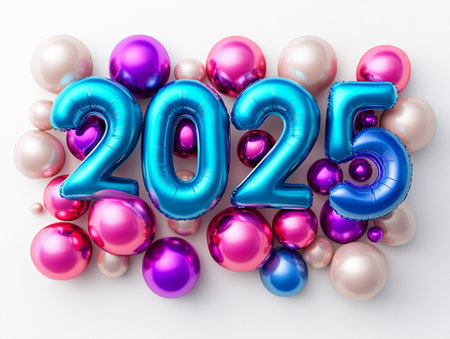 Happy New Year 2015 celebration background with colorful balloons. 3D Renderingの素材