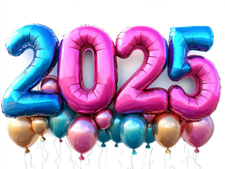 Happy New Year 2015 celebration balloons background. 3D Rendering.の素材