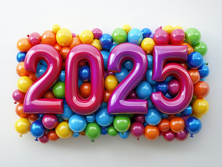 New year 2015 made of colorful balloons on white background. 3d illustrationの素材