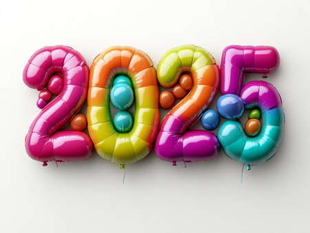 Happy new year 2015 made of balloons on white background. 3d renderの素材