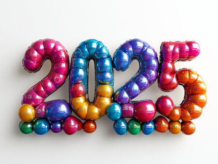 Happy New Year 2015. Colorful balloons on a white background.の素材