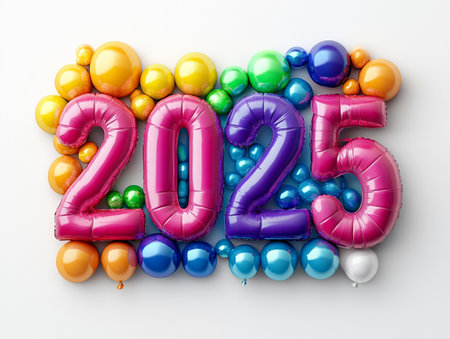 Happy new year 2015 with colorful balloons on white background. 3d illustrationの素材
