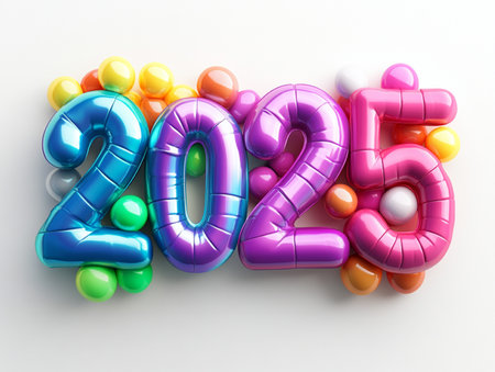 Happy new year 2015, 3d render of colorful balloons in white backgroundの素材