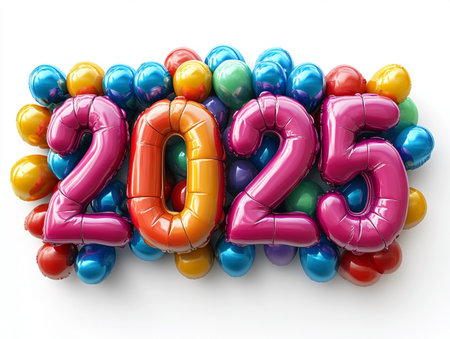 3d render of happy new year 2015 over white background with balloonsの素材
