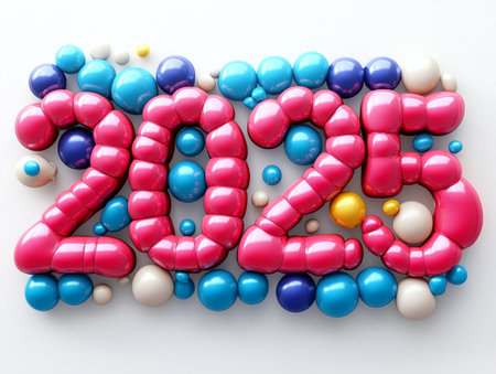 New year 2014 - 3D render of colorful balloons in the shape of numbersの素材