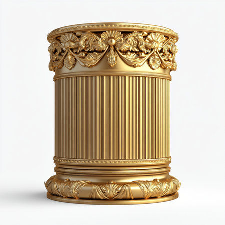 3d rendering of a golden trash can on a white background.の素材