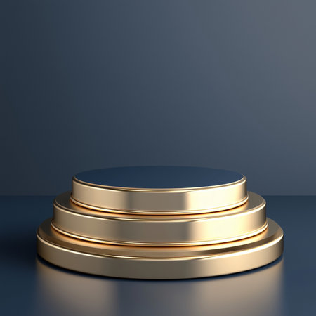 3d rendering of golden podium on blue background. Luxury concept.の素材