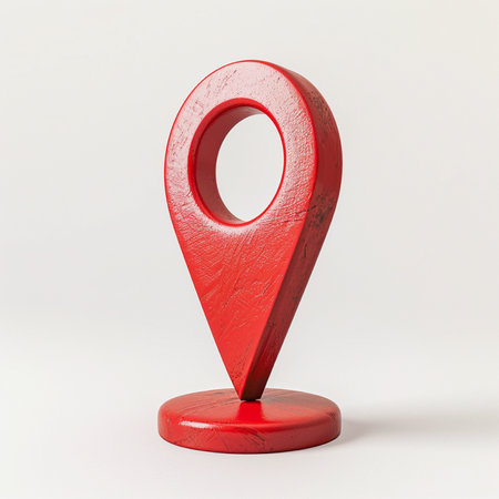 Red map pointer on a white background. 3D rendering image.の素材