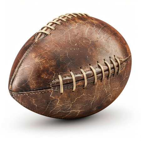 Old American football ball isolated on white background. 3d illustration.の素材