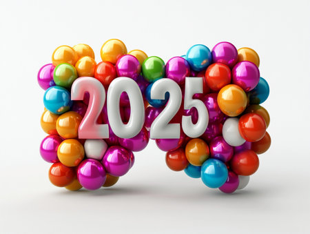 New year 2015 - 3D render of colorful balls in white backgroundの素材