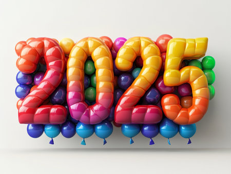 Happy new year 2015. Colorful balloons on white background. 3D renderingの素材