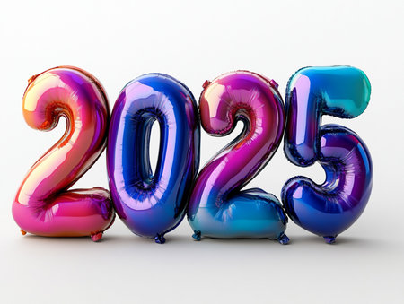 Happy New Year 2015. 3D render of balloon numbers on white backgroundの素材