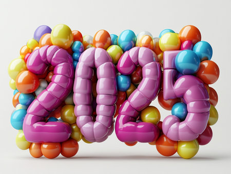 Happy new year 2014 with balloons on white background. 3D renderingの素材