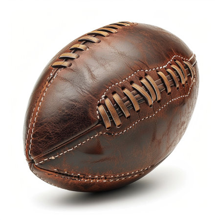American football ball isolated on white background. 3d illustration. Studio shot.の素材